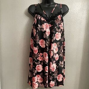 Secret Treasures Floral Black Pink Peach Gray Nightie Adjustable Straps Large